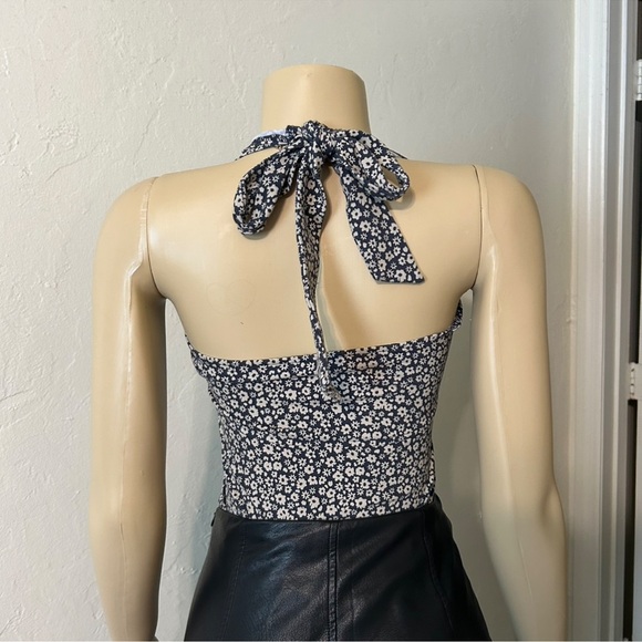 Free People Navy and White floral halter top Bodysuit - Picture 4 of 6